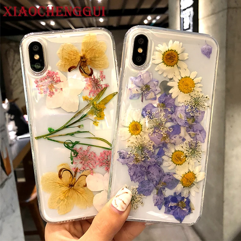 Настоящие сухие цветы чехол для телефона для iPhone X XS MAX XR Мягкий ТПУ красивый прессованный задний Чехол для iPhone 8 7 6S Plus 11 pro max чехол s