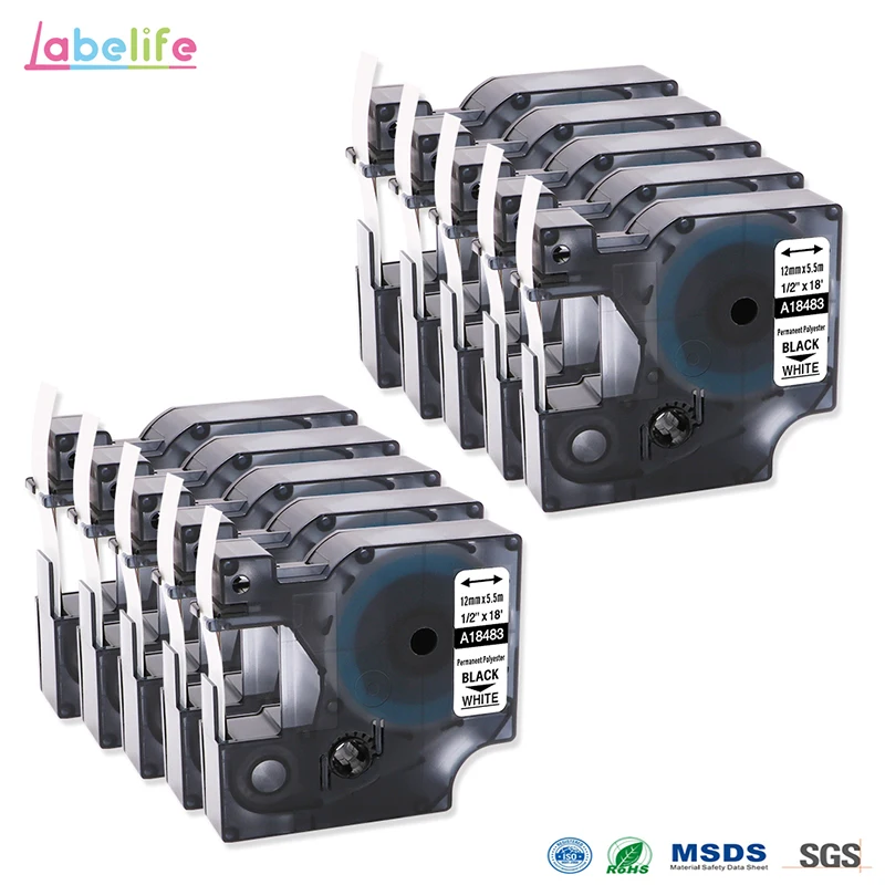 10 шт./упаковка полиэфирные этикетки 12 мм|dymo 12mm|label makerpolyester label |