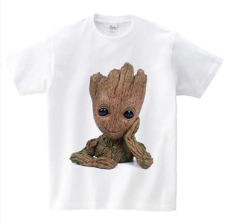 Детская футболка с надписью «Baby I Am Groot» для детей, летние футболки с короткими рукавами, топы, одежда Детские Забавные футболки костюм для От 3 до 9 лет Топ для мальчиков и девочек - Цвет: White childreT-shirt