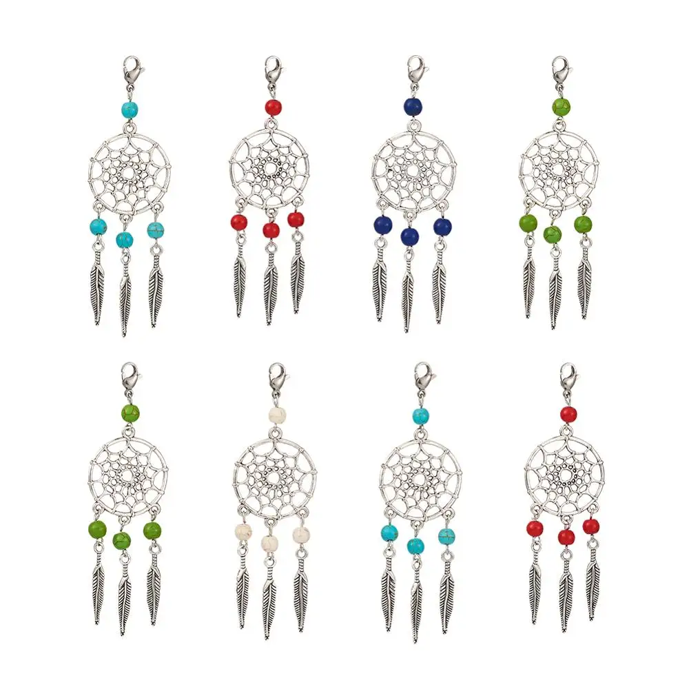 

30 pc Dyed Synthetic Dream Big Pendants with Tibetan Style Alloy Findings and 304 Stainless Steel Lobster Claw Clasp