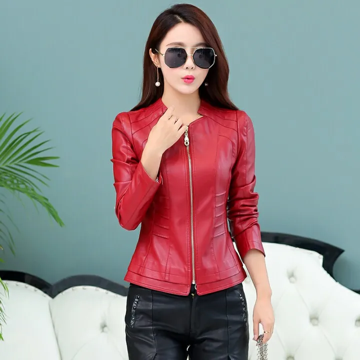 Бургундия SWREDMI, Весенняя и осенняя уличная модная кожаная куртка, Женская Короткая кожаная куртка, Feminino Casaco, тонкая повседневная куртка размера плюс, пальто - Цвет: Бургундия
