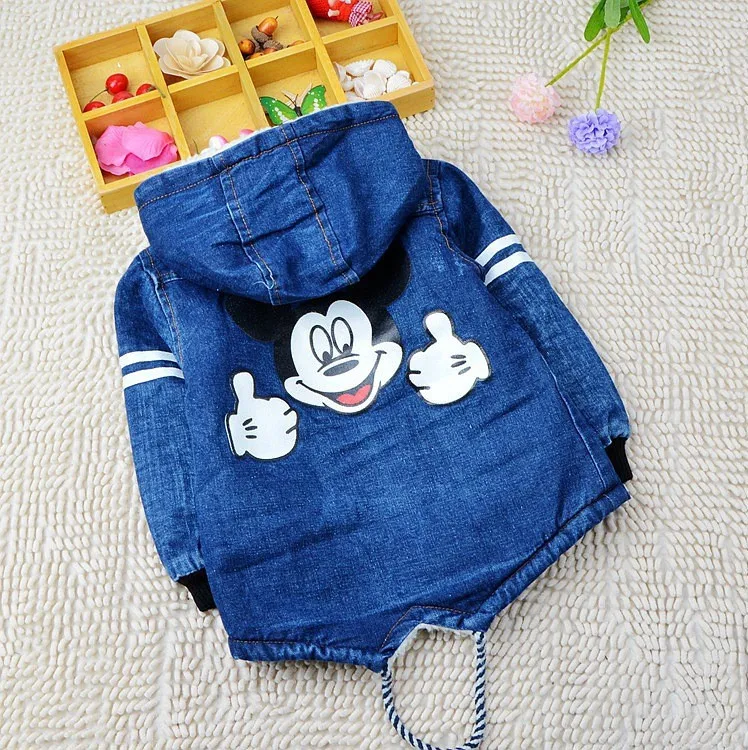 Плотная теплая верхняя одежда для малышей Джинсовая куртка Повседневное пальто