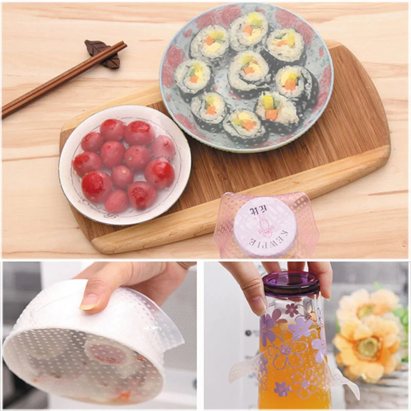 Очищаемая многоразовая силиконовая пищевая пленка для хранения свежести в кухонных инструментах пищевая оболочка 4 шт. растяжимая многофункциональная на.