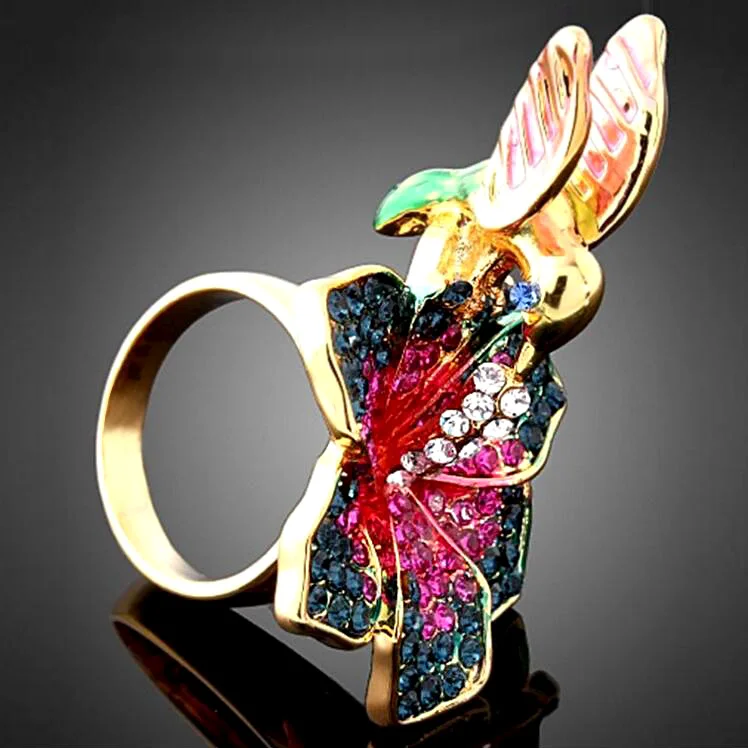 Винтажные Изысканные кольца из сплава с изображением цветов и птиц модные