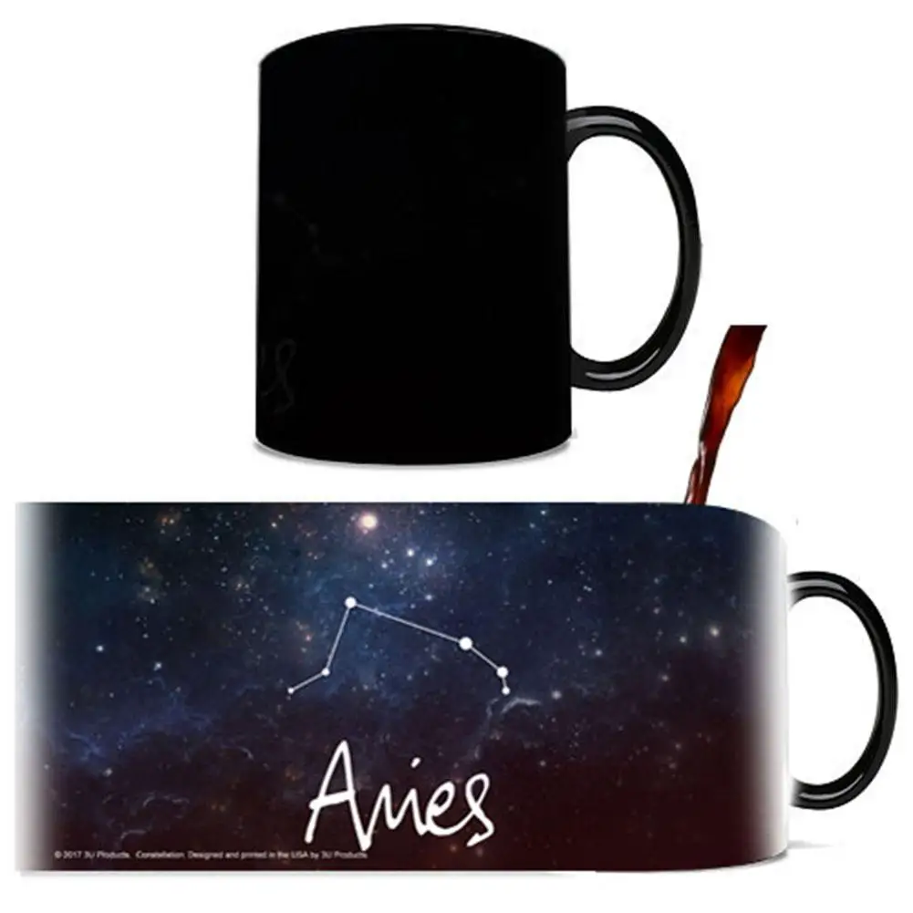 Aries Стильная 12 созвездие керамическая меняющая цвет кружка довольно Кофе Молоко чай чашка звезда солнечные системные кружки подарок украшение 10 унций - Цвет: Aries