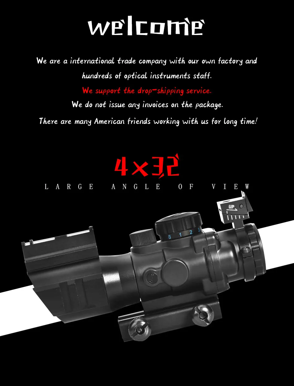 Охотничий прицел Robin охотничий 4x32 ACOG рефлекс тактический Красный Зеленый с подсветкой Оптика прицел с 20 мм ласточкин хвост