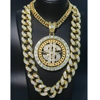 2cm hip hop men gold sliver color necklace ice out crystal miami dollar sign rock pendant bling rapper hip hop jewerly for men