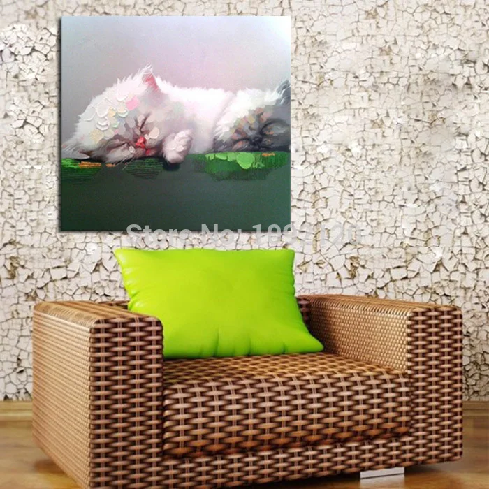 Ручная роспись Настенная картина маленькая кошка Спящая маслом на холсте