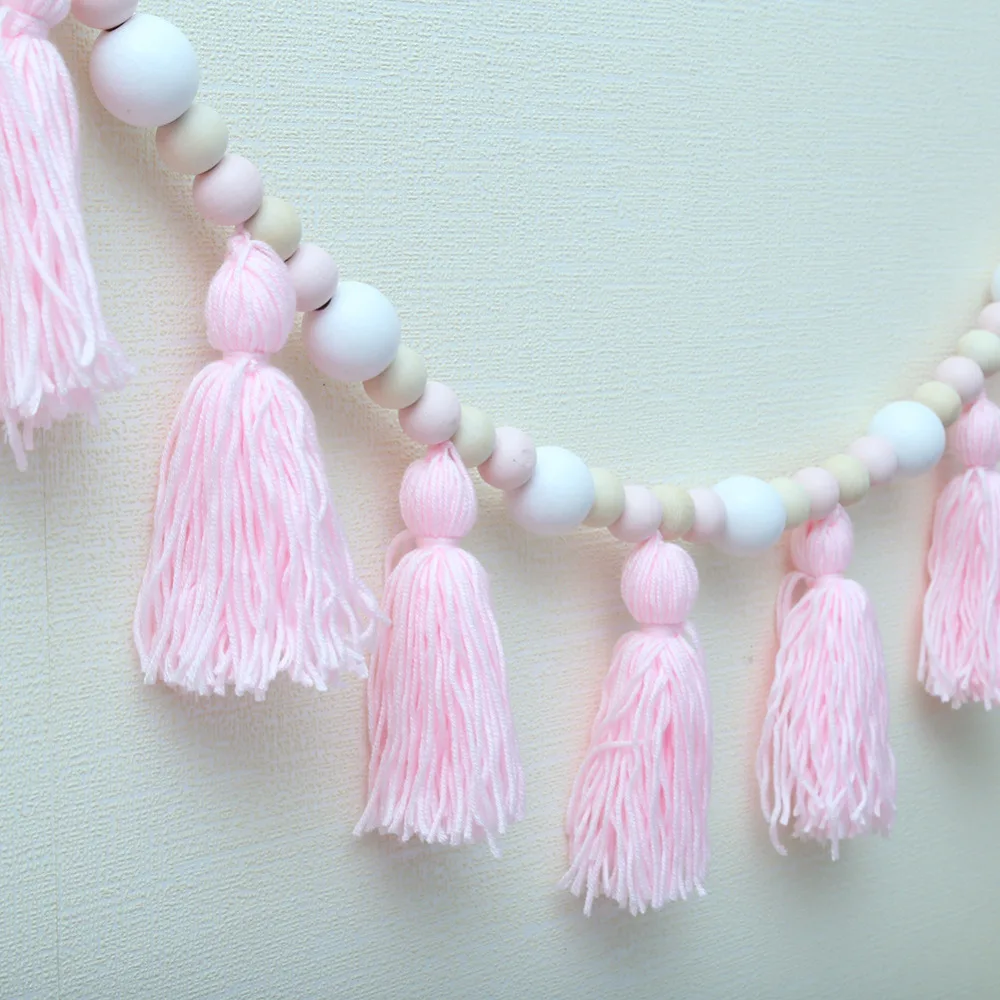 INS скандинавский стиль деревянные бусины с макарунами Висячие кисточкой