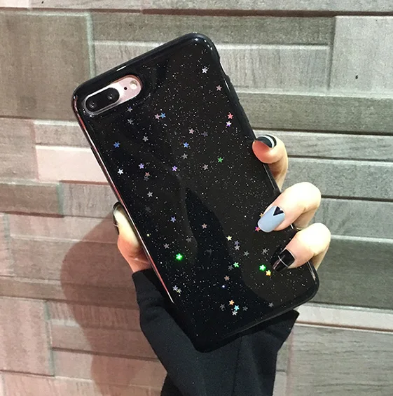 Прозрачный блестящий чехол со звездой для iphone 11 XS MAX X 7 8 plus, мягкий ТПУ чехол, чехол для iphone 6 s 6 s plus, порошковые чехлы - Цвет: Black