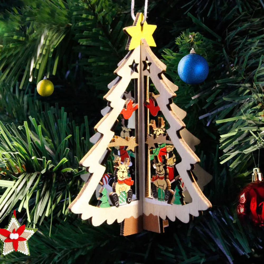 3D деревянное Рождественское украшение Xmas Tree подвесные украшения на стене дома