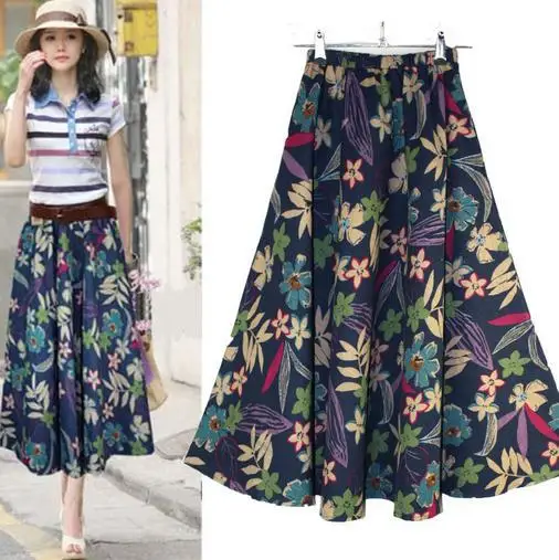 Летняя Повседневная Длинная женская юбка с принтом длинная хлопковая и льняная