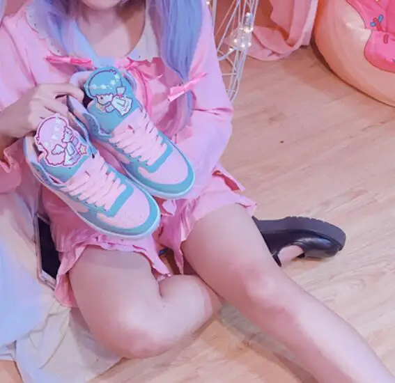 LILLLE TWIN Обувь с высоким берцем для девочек в стиле принцессы Harajuku; милая Женская обувь в стиле Лолиты с сердечками; повседневная обувь; кроссовки; TB1012 - Цвет: LILLLE TWIN
