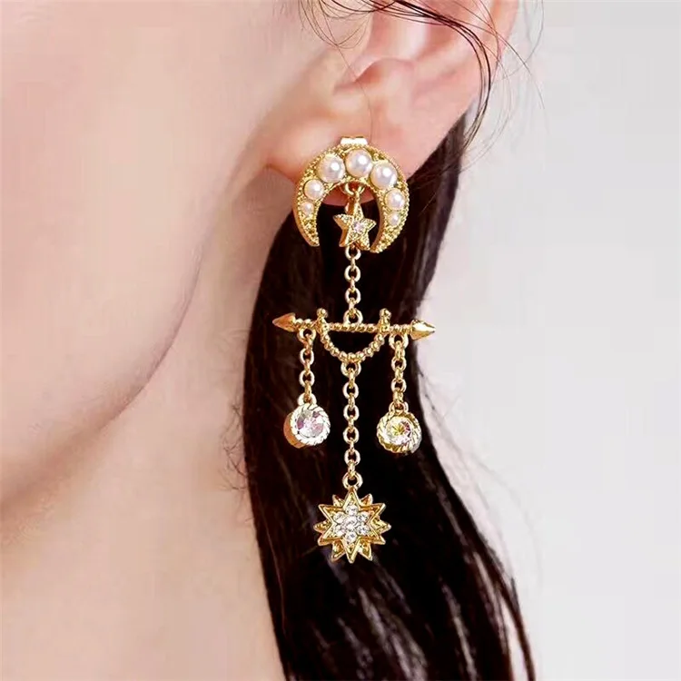 Барокко в стиле ретро серьги-капли для женщин тенденции имитация жемчуга Moon Star