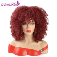 synthetic red afro curly wigs for women black synthetic hair wig with bangs afro kinky curly wig cosplay amir