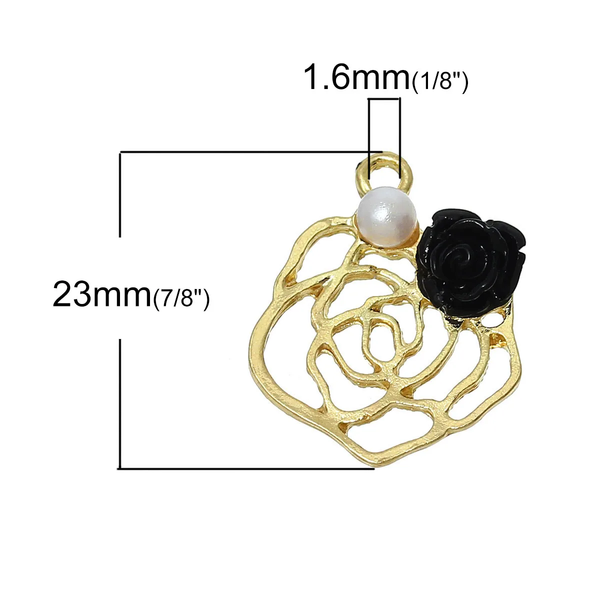 DoreenBeads акрил + смола подвеска кулон цветок золотой цвет черный и белый