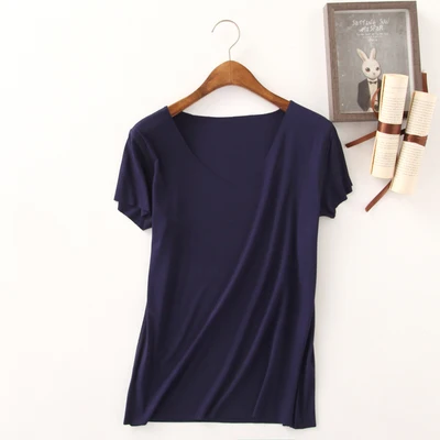 D96 Vneck navy Летняя женская футболка, хлопок, короткий рукав, высокая эластичность, дышащий Топ, женская футболка, D96 - Цвет: D96 Vneck navy