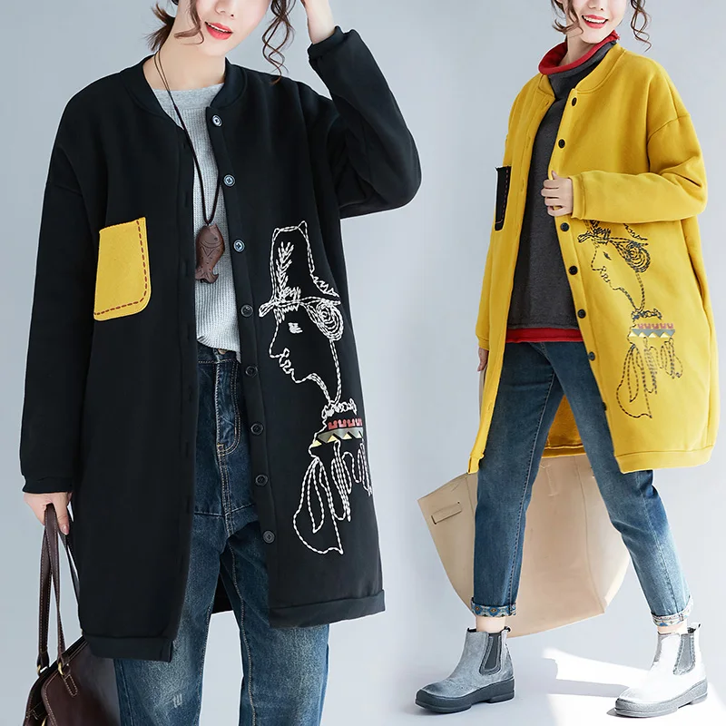 2020 размера плюс Женская флисовая куртка пальто с мультяшным принтом карманами в