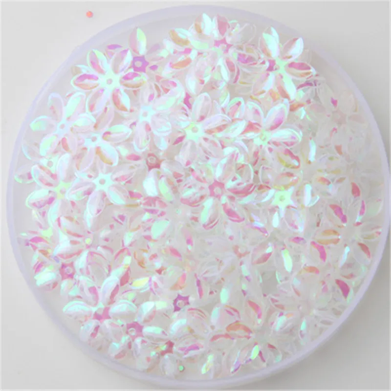 Блестки розовый прозрачный белый 15 мм плоский с шестью пальцами цветок
