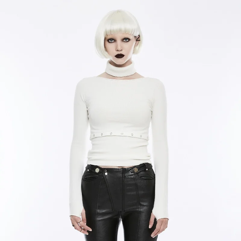 Fashion Womens Long Sleeve Lightweight Daily Collar Waist Split Sweater Gothic Rock Pure Color PUNK RAVE OPM-071TMF | Женская одежда