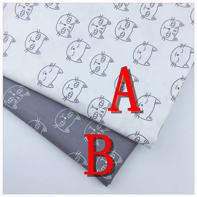 Хлопковая ткань в стиле пэчворк с изображением белых и серых кошек мультяшная