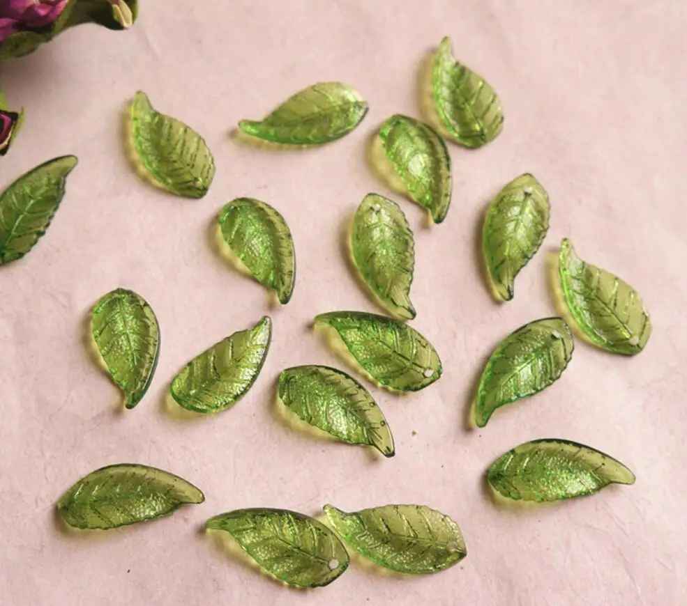 1600pcs 10*22mm Beautiful Acrylic Green Leaves Leaf Beads With Hole For Hair Peice Tiaras Jewelry Scrapbooking Craft DIY | Дом и сад