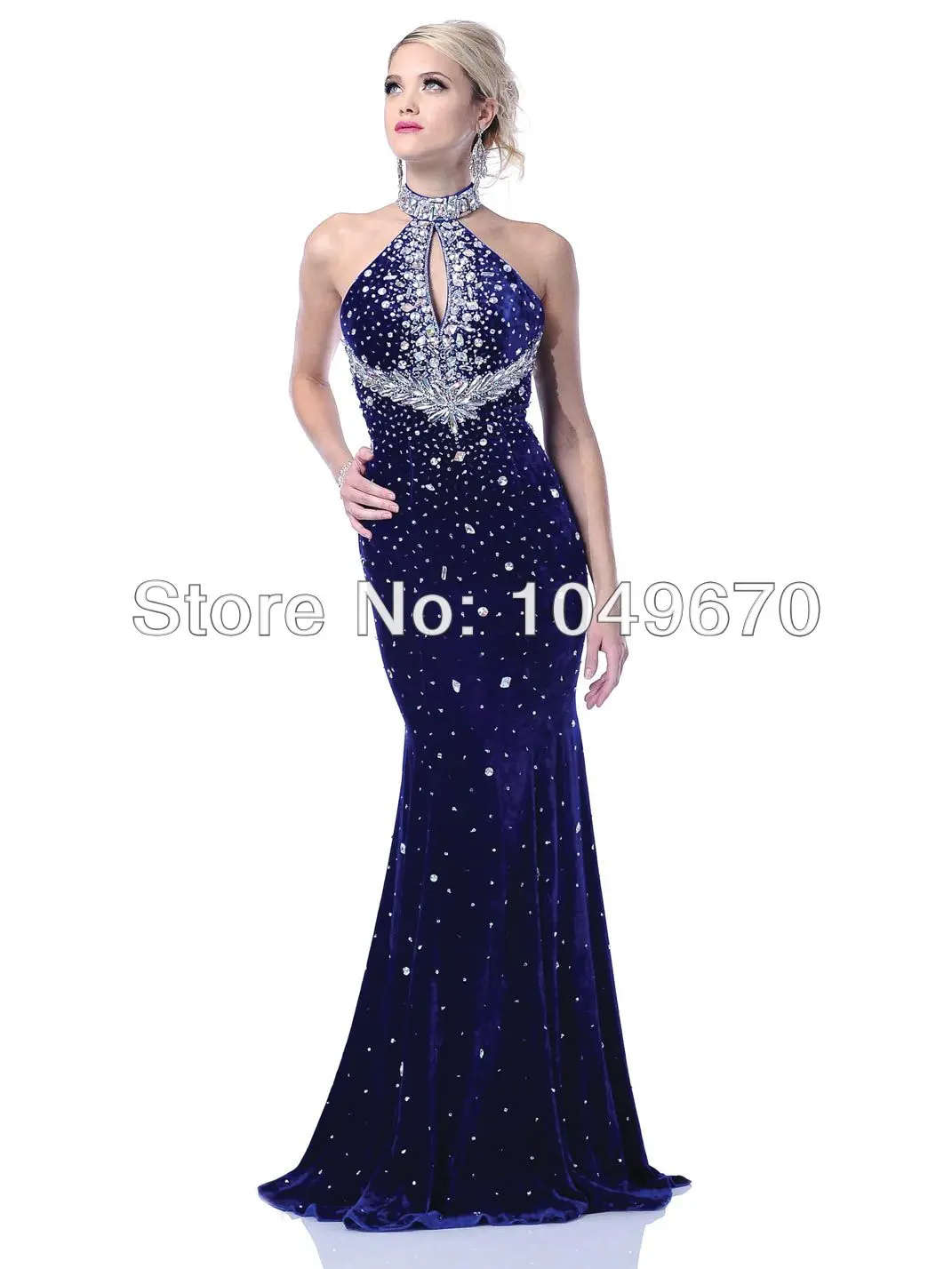 Royal Blue 2014 Halter Elegant Mermaid Formal Evening Gowns Rhinestones Backless Sexy Long Prom Dresses N474 | Свадьбы и торжества