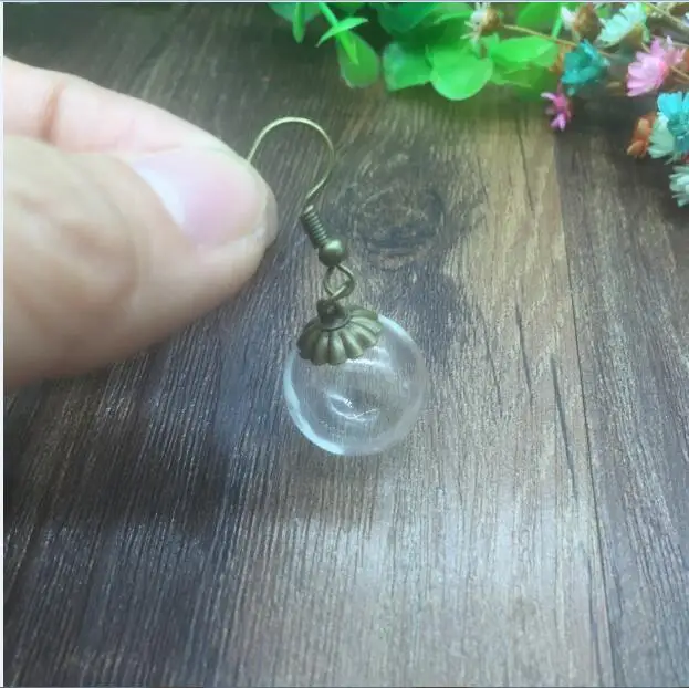 

20sets 10pairs 16mm 18mm 20mm 25mm ball glass globe 10mm flower beads cap ear hook earrings set glass vial charms glass bottle
