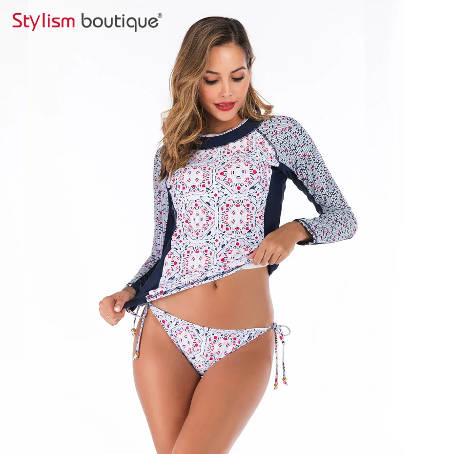 New Rashguard Padded Long Sleeve Swimsuit Surfing Rash Guard Women Two Piece Swimwear Separate Tankini Sport Bathing Suit