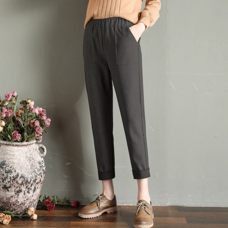 Женские шерстяные брюки карго со шнуровкой шаровары с эластичной резинкой на