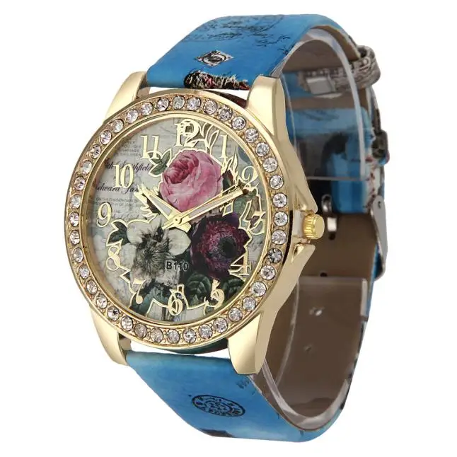Relojes Mujer 2018 винтажные часы в полоску с цветами женские наручные из искусственной