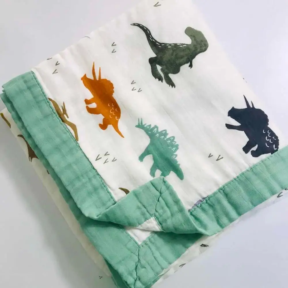 four layer dinosuar Новинка, муслиновое одеяло, четыре слоя, бамбуковое детское муслиновое одеяло, детское одеяло, пеленание лучше, чем Aden Anais, детское одеяло, детская накидка - Цвет: four layer dinosuar