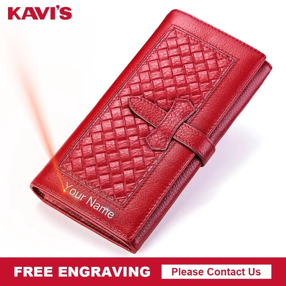 KAVIS Genuine Leather Women Wallet Female Coin Purse Long Clutch Bag Handy Zipper for Girls Walet Portomonee Clamp Purse