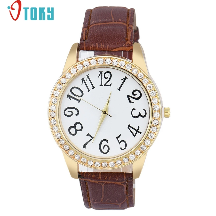 Relogio Feminino OTOKY Willby Женская мода большая цифра со стразами кварцевые циферблат кожа аналоговые наручные часы 161221 Прямая поставка
