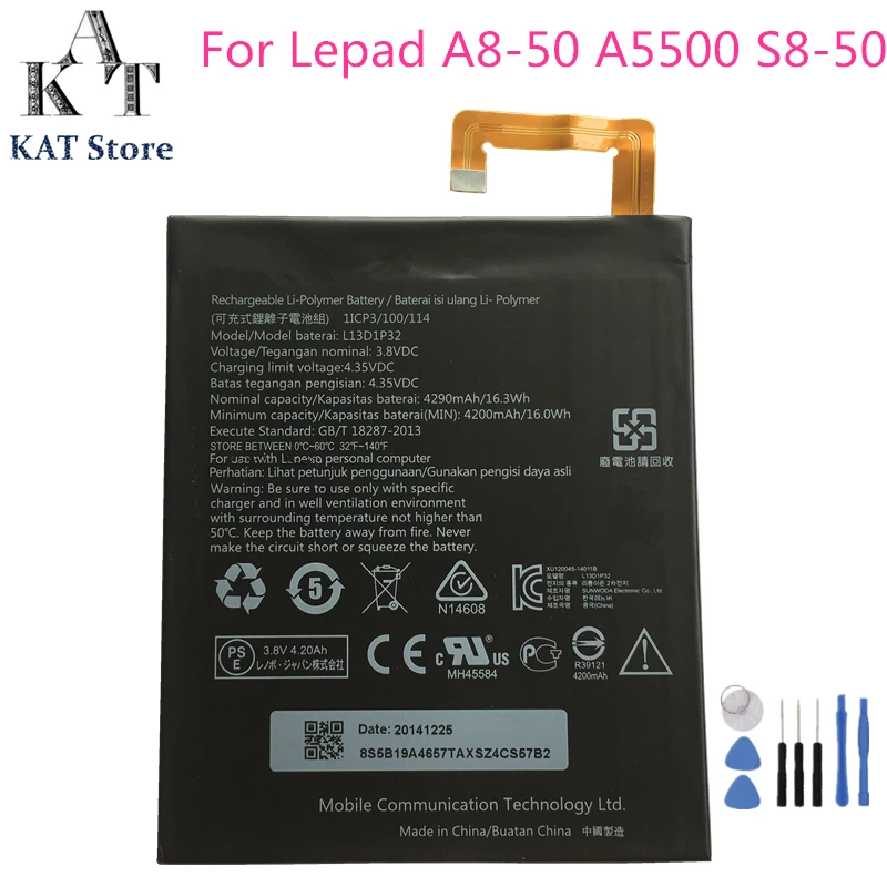 Оригинальный планшетный Аккумулятор для Lenovo Lepad A8 50 A5500 Tab S8 4290mAh батареи L13D1P32