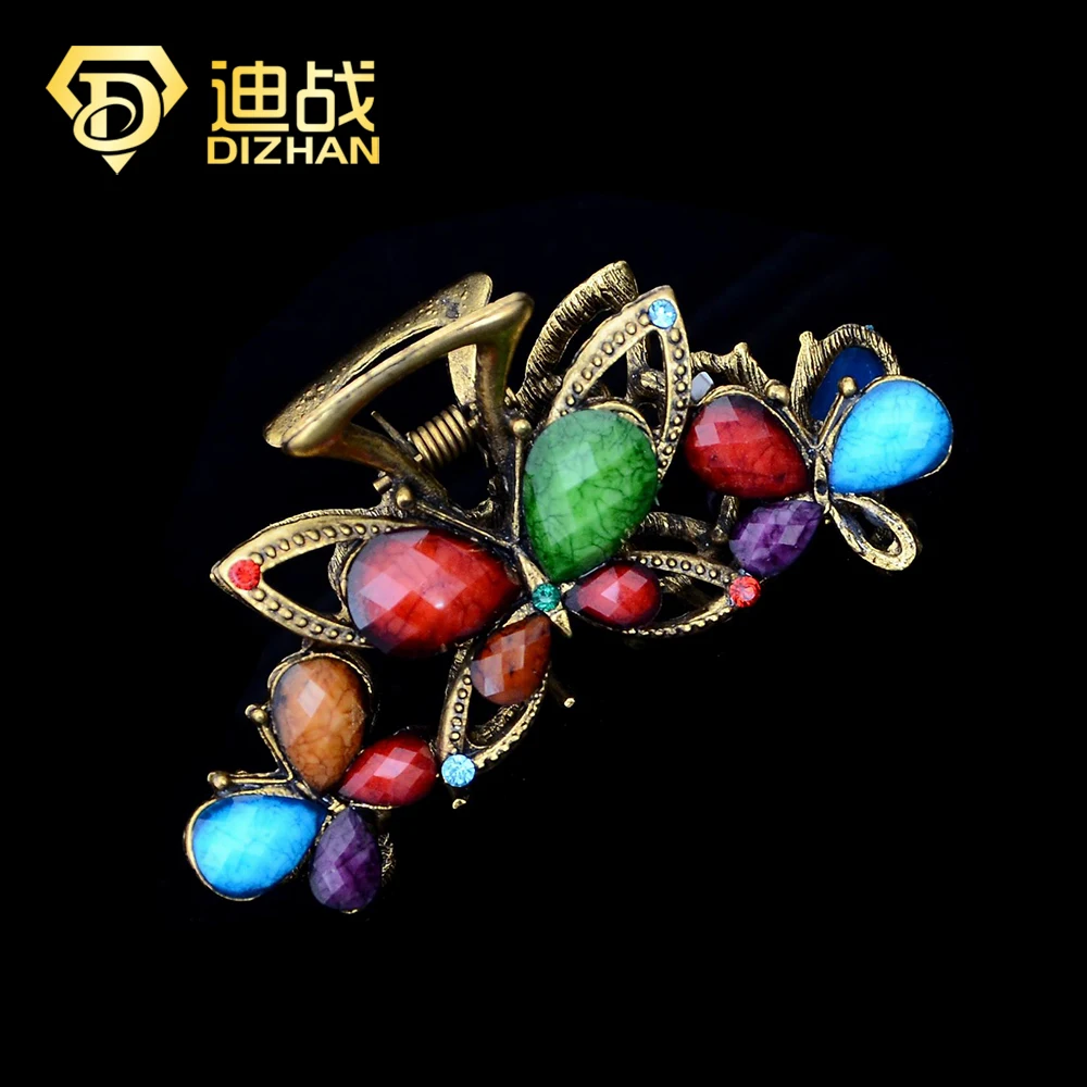 Крупный металлический зажим для волос в винтажном богемном стиле с бабочкой