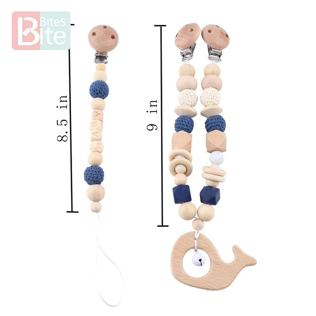 Blue Set 2 1 Набор детских деревянных прорезывателей для зубов, Соска-пустышка, цепочка с зажимом, буковое кольцо для грызунов, детская погремушка для кормления, пищевая игрушка из силиконовых бусин - Цвет: Blue Set 2