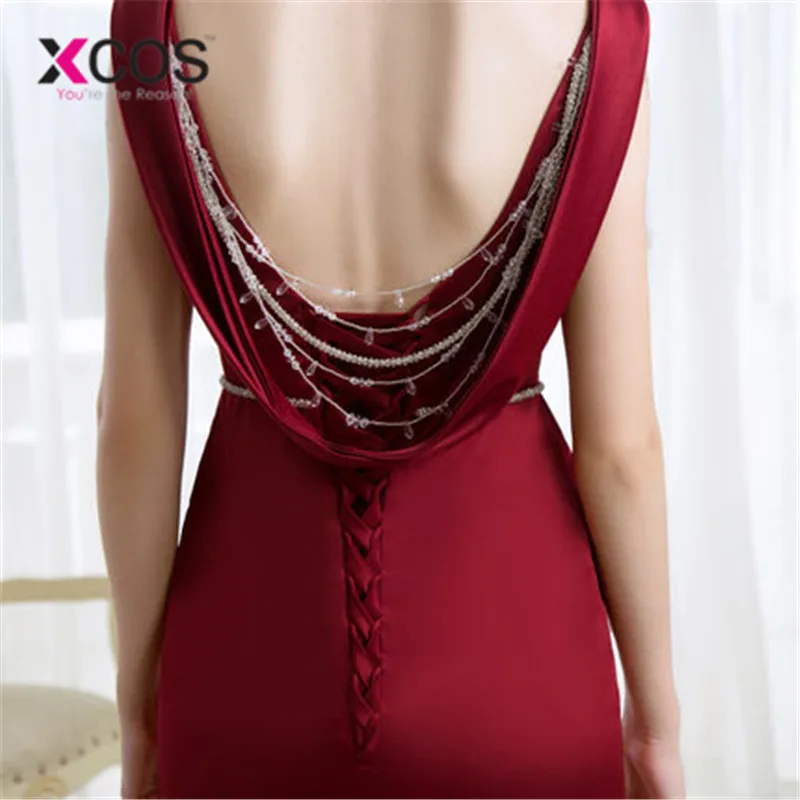 XCOS элегантные капли Русалка длинное вечернее платье 2018 простые винно красные