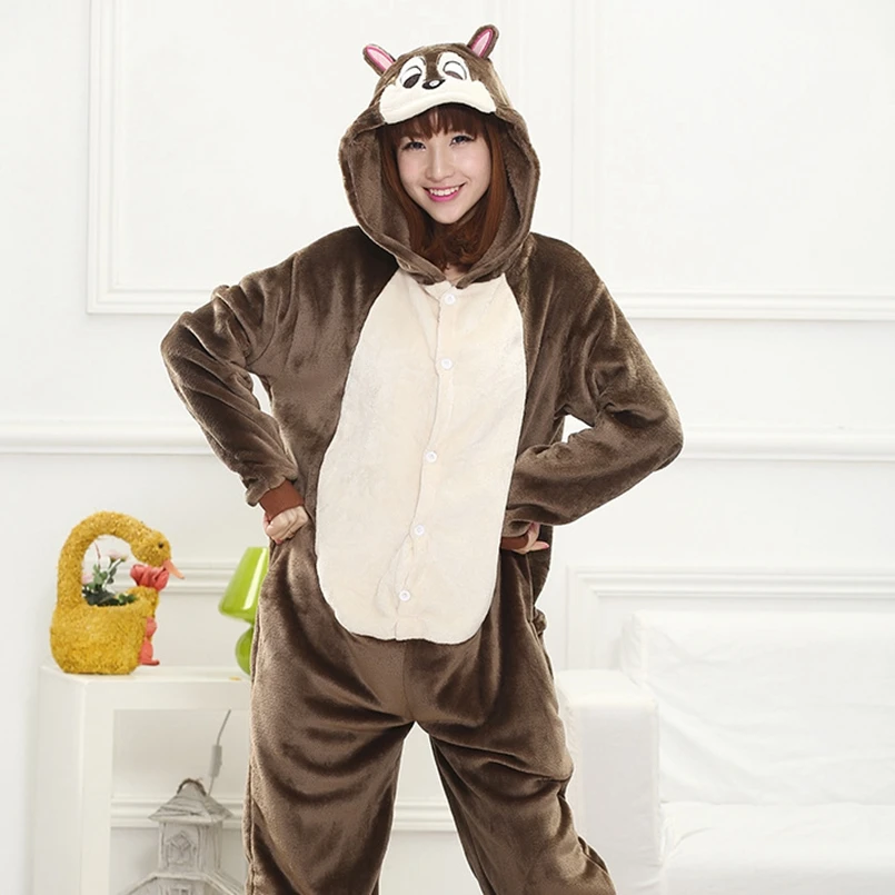 Winter Flannel Family Mother Father Kids Female Squirrel Animal pajamas Girl Boy pajamas Woman Hooded Home Clothing Kigurimi