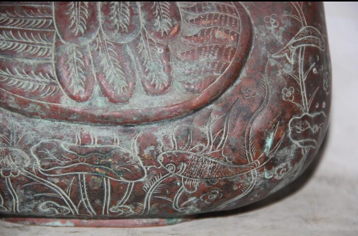 JP S62 12&quot Old Signed Chinese Palace Nobleman Copper Duck Zun Statue Portable Water Pot | Дом и сад