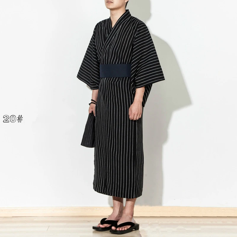 Мужское стильное традиционное японское кимоно, мужской хлопковый Халат Yukata, мужской банный халат, кимоно с поясом, Униформа, сценическая одежда