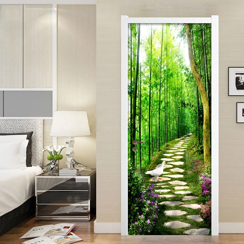 Бамбуковый лес маленькая дорога 3D DIY роспись Спальня дверь наклейки настенные