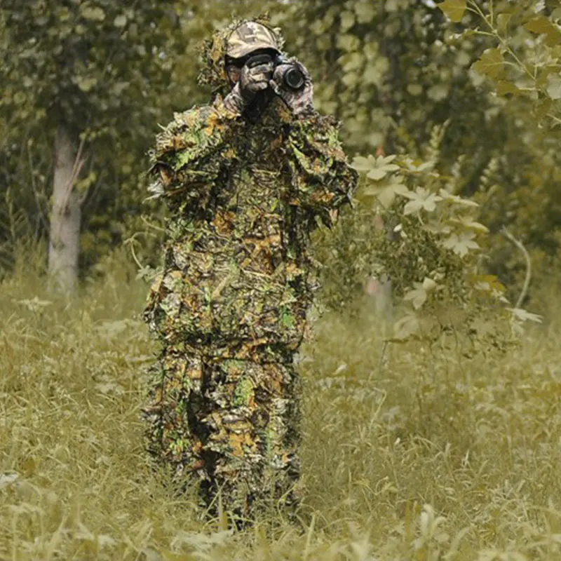 Охота птичий Прочный Открытый Лесной Снайпер Ghillie костюм комплект плащ военный 3D лист камуфляж одежда для джунглей