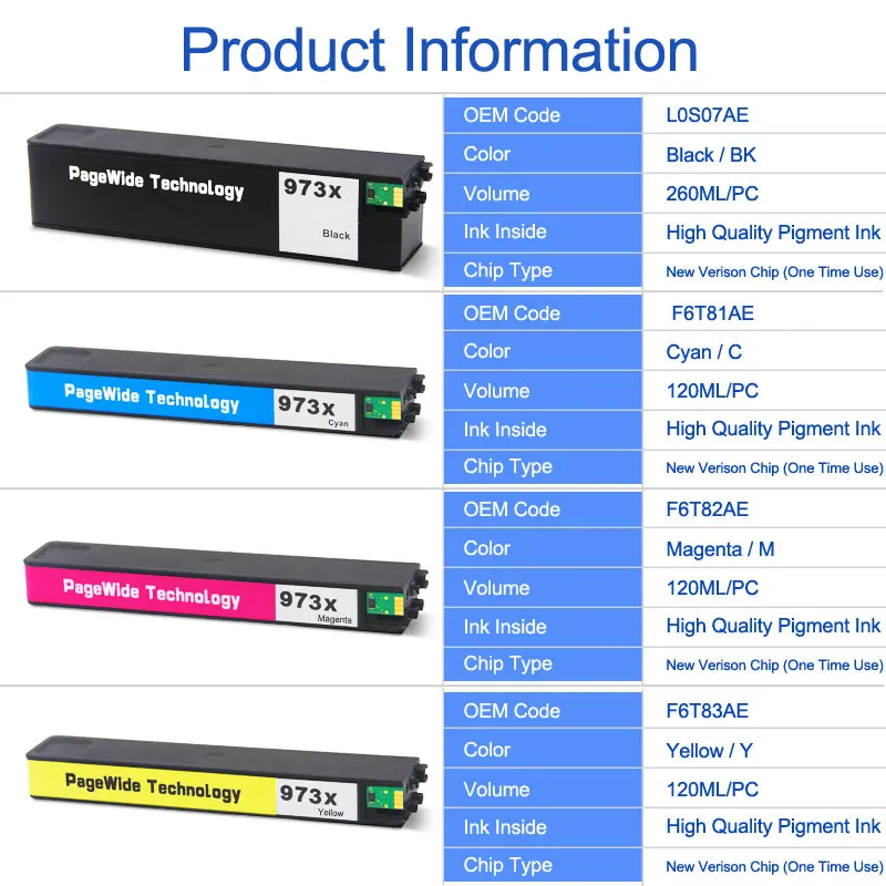 OCINKJET для HP 973 XL Восстановленный чернильный картридж PageWide 352dw 377dw 452dn/dw 477dn/dw 552dw 577dw