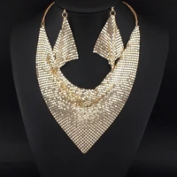 fashion new jewelry set triangular scarf necklace set beaded silk scarfexaggerated clavicle necklace earrings and earrings
