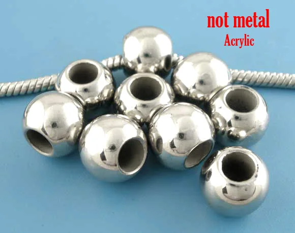 DoreenBeads 80 шт. гладкие акриловые бусины серебристого цвета подходят для