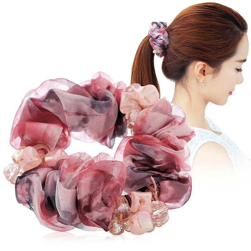 Женская атласная лента с цветами кристаллами и жемчугом декоративная для волос