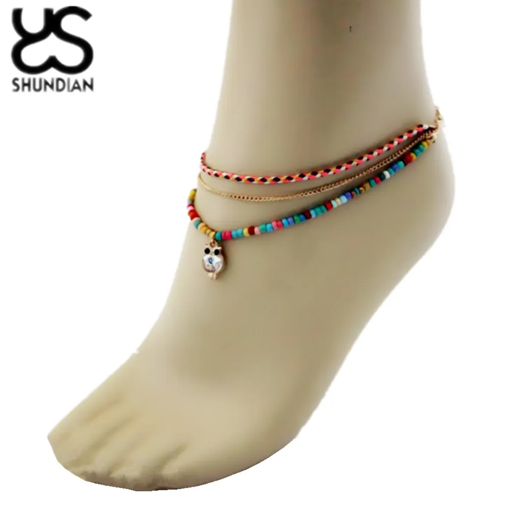 Письмо сердца ножной браслет Браслеты для Для женщин Мода Многослойные Винтаж