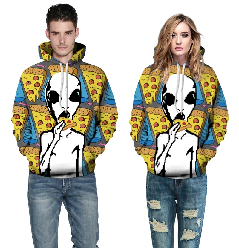 Fashion Men Women Hoodies Alien Pizza 3D Printing Harajuku Autumn Couple Models Funny Hooded Sweatshirt Dropship | Женская одежда