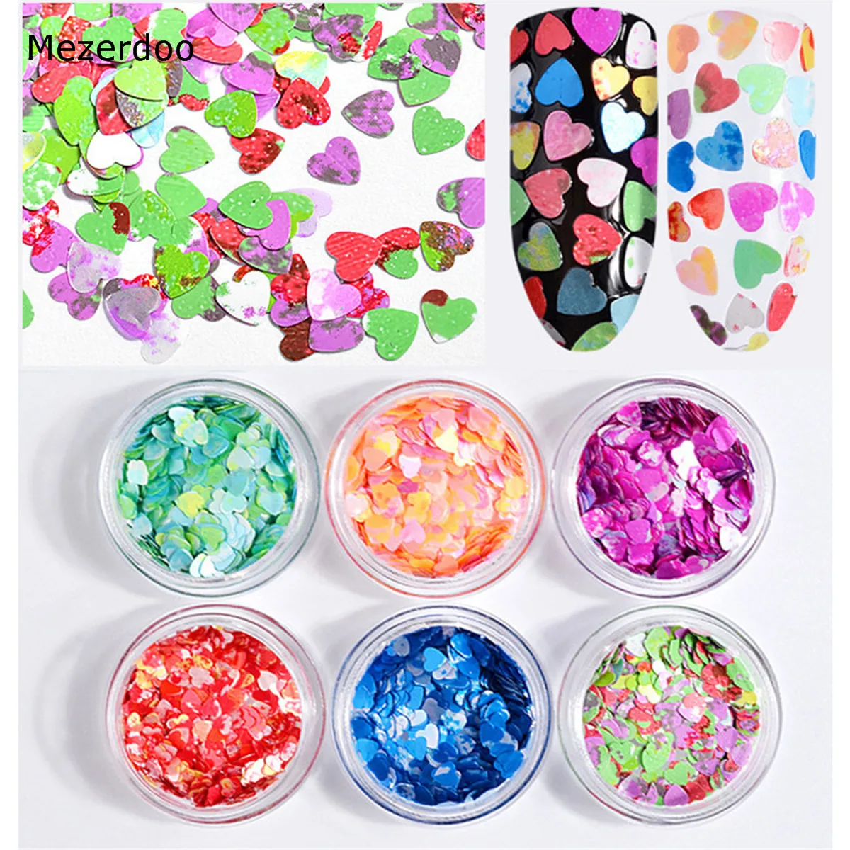 Сердцами из пайеток ногтей искусство блестки Цвет смешанные с сердцем